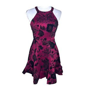 NWT Charlotte Russe Red Velvet Black Floral Dress Size S